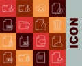 Set line Document and check mark, Cloud storage text document, Trash can, with, folder, DOC file, star and Upload icon Royalty Free Stock Photo