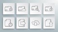 Set line Document with clock, Cloud storage text document folder, Next page arrow, upload, Upload file, Search concept Royalty Free Stock Photo