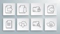 Set line Document, with download, Cloud, Search concept folder, Add cloud, Delete, Next page arrow and icon. Vector Royalty Free Stock Photo