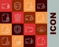 Set line Document with download, Cloud and upload, Unknown document, Delete file, Trash can, lock, Folder and folder Royalty Free Stock Photo