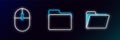 Set line Document folder, Computer mouse and icon. Glowing neon. Vector