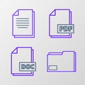 Set line Document folder, DOC file document, PDF and icon. Vector