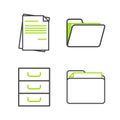 Set line Document folder, Drawer with documents, and File icon. Vector Royalty Free Stock Photo
