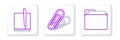 Set line Document folder, File document and Paper clip icon. Vector