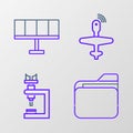 Set line Document folder, Microscope, UAV Drone and Solar energy panel icon. Vector Royalty Free Stock Photo