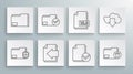 Set line Document folder protection, and check mark, Next page arrow, Delete, XLS file document, Cloud download and icon Royalty Free Stock Photo