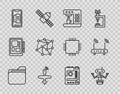 Set line Document folder, Robot, Coffee machine, UAV Drone, Smartphone, mobile phone, Neural network, Motherboard and