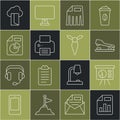 Set line Document with graph chart, Board, Stapler, Paper shredder, Printer, Cloud database and Tie icon. Vector