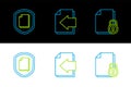 Set line Document and lock, protection concept and Next page arrow icon. Vector