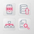 Set line Document with search, Hierarchy organogram chart, Server, Data, Web Hosting and Mobile and password icon Royalty Free Stock Photo