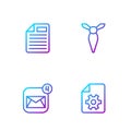 Set line Document settings, Envelope, File document and Tie. Gradient color icons. Vector