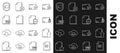 Set line Document, Upload file document, Folder and lock, folder check mark, XLS, protection and concept icon. Vector Royalty Free Stock Photo