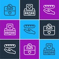 Set line Donation and charity, food and Volunteer center icon. Vector