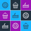 Set line Donut, Cherry cheesecake and Cake icon. Vector