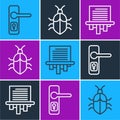 Set line Door handle, Paper shredder and System bug concept icon. Vector