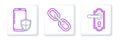 Set line Door handle, Smartphone with security shield and Chain link icon. Vector