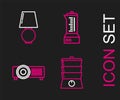 Set line Double boiler, Blender and Table lamp icon. Vector