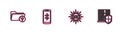 Set line Download arrow with folder, UV protection, Smartphone bluetooth and Server shield icon. Vector