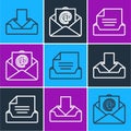 Set line Download inbox, Drawer with document and Mail and e-mail icon. Vector