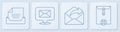 Set line Drawer with document, Outgoing mail, Speech bubble with envelope and Delete envelope. White square button