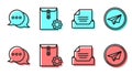 Set line Drawer with document, Speech bubble chat, Envelope setting and Paper plane icon. Vector