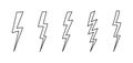 Set of line drawn lightning bolts. A sketch of thunderous lightning of different shapes. Thunder flash outline vector Royalty Free Stock Photo