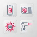 Set line Drill machine, Laptop with shield, Eye and Smartphone heart rate icon. Vector Royalty Free Stock Photo