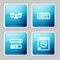 Set line Drone flying, Keyboard, Multimedia and TV box and Washer icon. Vector