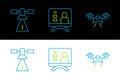 Set line Drone, Satellite and Television report icon. Vector