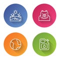 Set line Drought, Polar bear head, Earth globe and Canister for gasoline. Color circle button. Vector