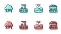 Set line Drought, Storm, Deforestation and Coal train wagon icon. Vector