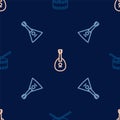 Set line Drum with drum sticks, Balalaika and Mandolin on seamless pattern. Vector