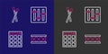 Set line Drum, machine, Sound mixer controller and sticks icon. Vector