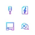 Set line Drum sticks, Voice assistant, Microphone and Treble clef. Gradient color icons. Vector