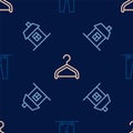 Set line Drying clothes, House and Hanger wardrobe on seamless pattern. Vector Royalty Free Stock Photo