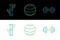 Set line Dumbbell, Bamboo and Fitness ball icon. Vector