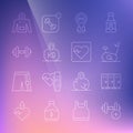 Set line Dumbbell, Locker or changing room, Stationary bicycle, Location gym, Weight, Hoodie and Heart rate icon. Vector Royalty Free Stock Photo