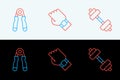 Set line Dumbbell, Sport expander and Smart watch on hand icon. Vector Royalty Free Stock Photo
