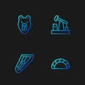 Set line Dumpling, Kankles, Bear head and Oil pump or pump jack. Gradient color icons. Vector Royalty Free Stock Photo