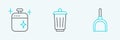 Set line Dustpan, Clean cooking pot and Trash can icon. Vector