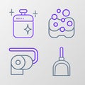 Set line Dustpan, Toilet paper roll, Sponge and Clean cooking pot icon. Vector