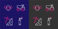 Set line Dynamite, Pickaxe, Mining dump truck and Gas mask icon. Vector