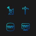 Set line Dynamite, Shovel and stone and Pickaxe. Gradient color icons. Vector