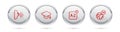 Set line Ear listen sound signal, Graduation cap, Online translator and Learning foreign languages. Silver circle button