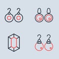 Set line Earrings, Gem stone, and icon. Vector