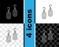 Set line Earrings icon isolated on black and white, transparent background. Jewelry accessories. Vector