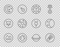 Set line Earth element, Comet, Sun, Water drop, Moon and stars, Full moon, Planet Saturn and Eclipse of the sun icon Royalty Free Stock Photo
