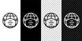 Set line Earth globe with medical mask icon isolated on black and white background. Vector. Royalty Free Stock Photo