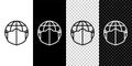 Set line Earth globe with medical mask icon isolated on black and white background. Vector. Royalty Free Stock Photo