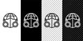 Set line Earth globe with medical mask icon isolated on black and white background. Vector. Royalty Free Stock Photo